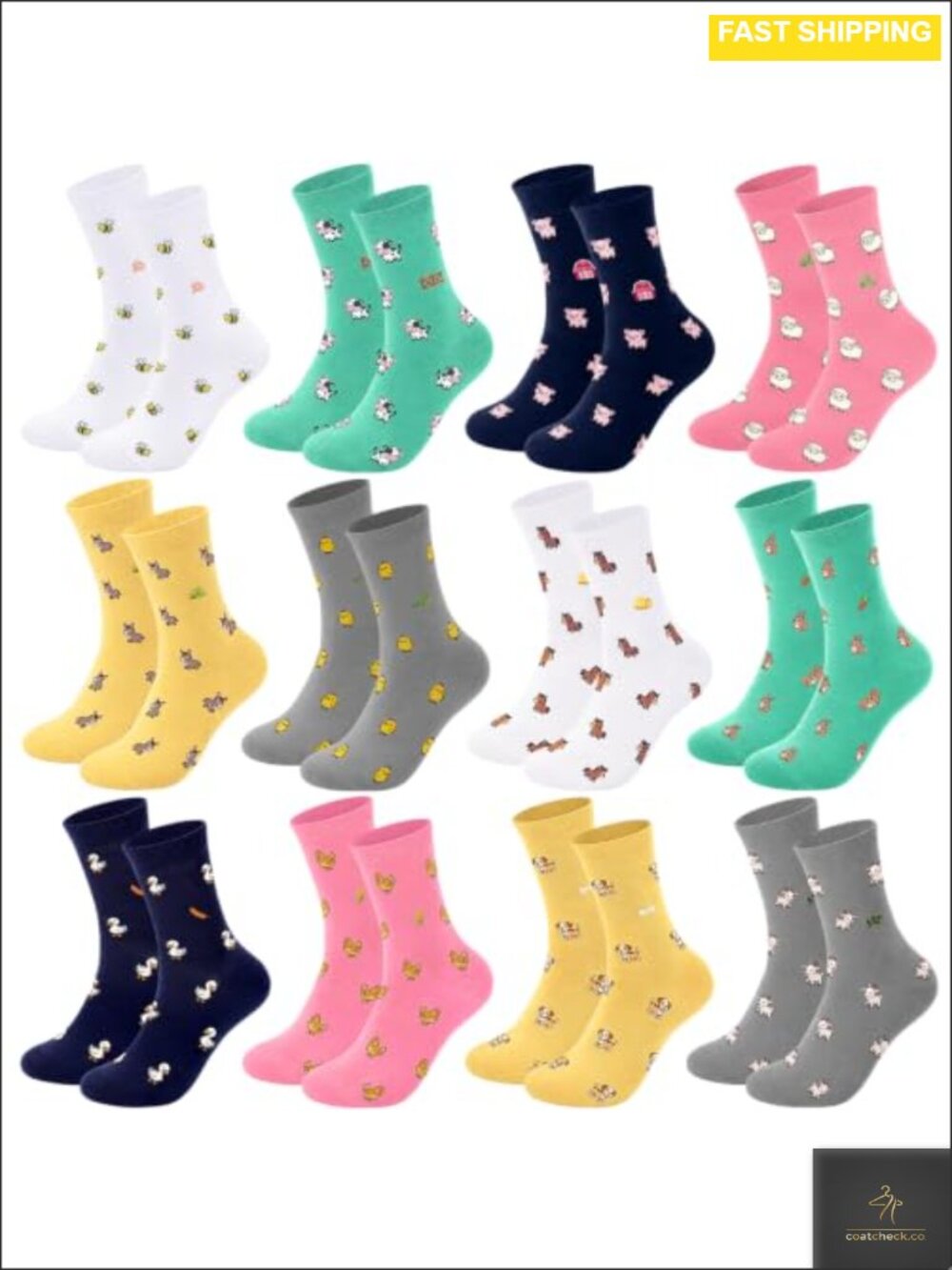 Glitopper 12 Pairs Novelty Animal Crew Socks Womens Mid Calf